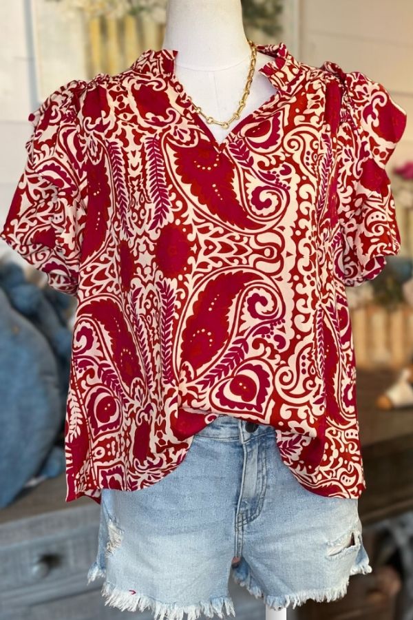 Burgundy Paisley Top